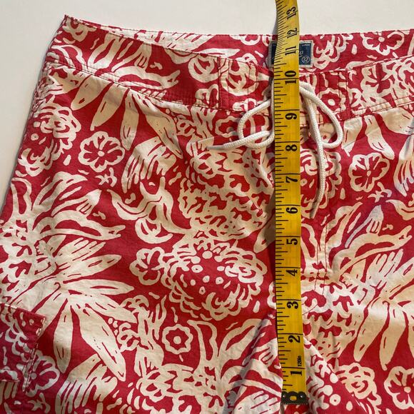 J. Crew Watermelon Red Tropical Swim Trunks Mens Size 32 Cargo Board Shorts - Picture 8 of 9